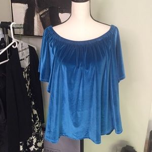Octavia Teal Velvet Drip Shoulder Top, size XXL